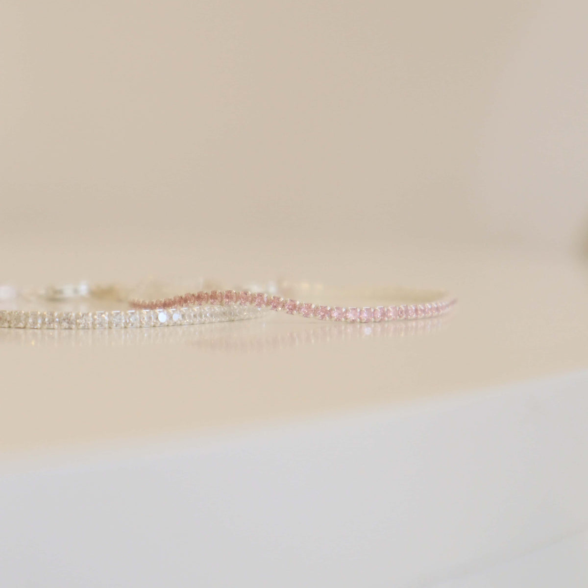 Tennis Bracelet Pink & White Silver Set