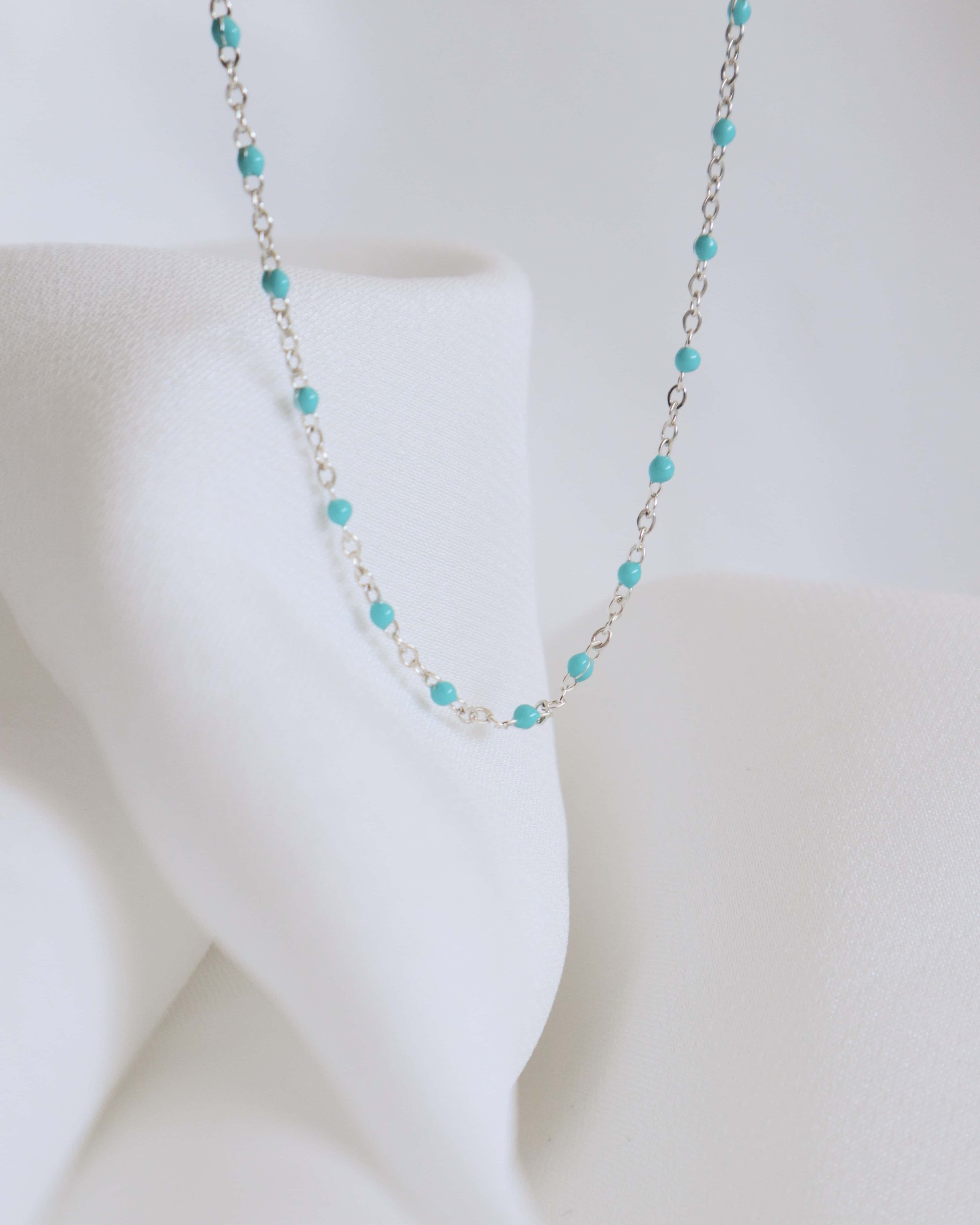 Blue Epoxy Silver Necklace PeacePiecesJewelry