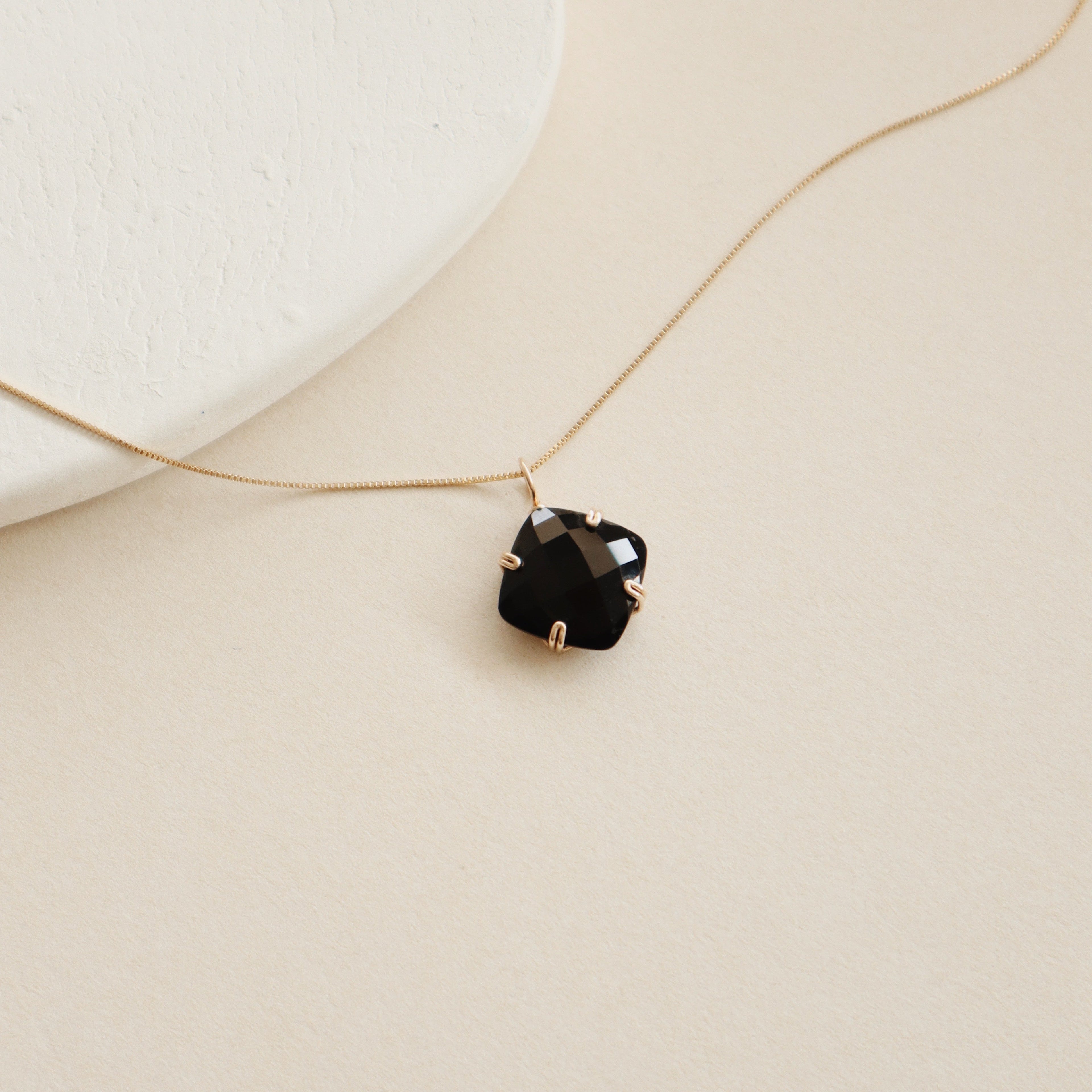 Cushion Black Onyx Gemstone Necklace PeacePiecesJewelry