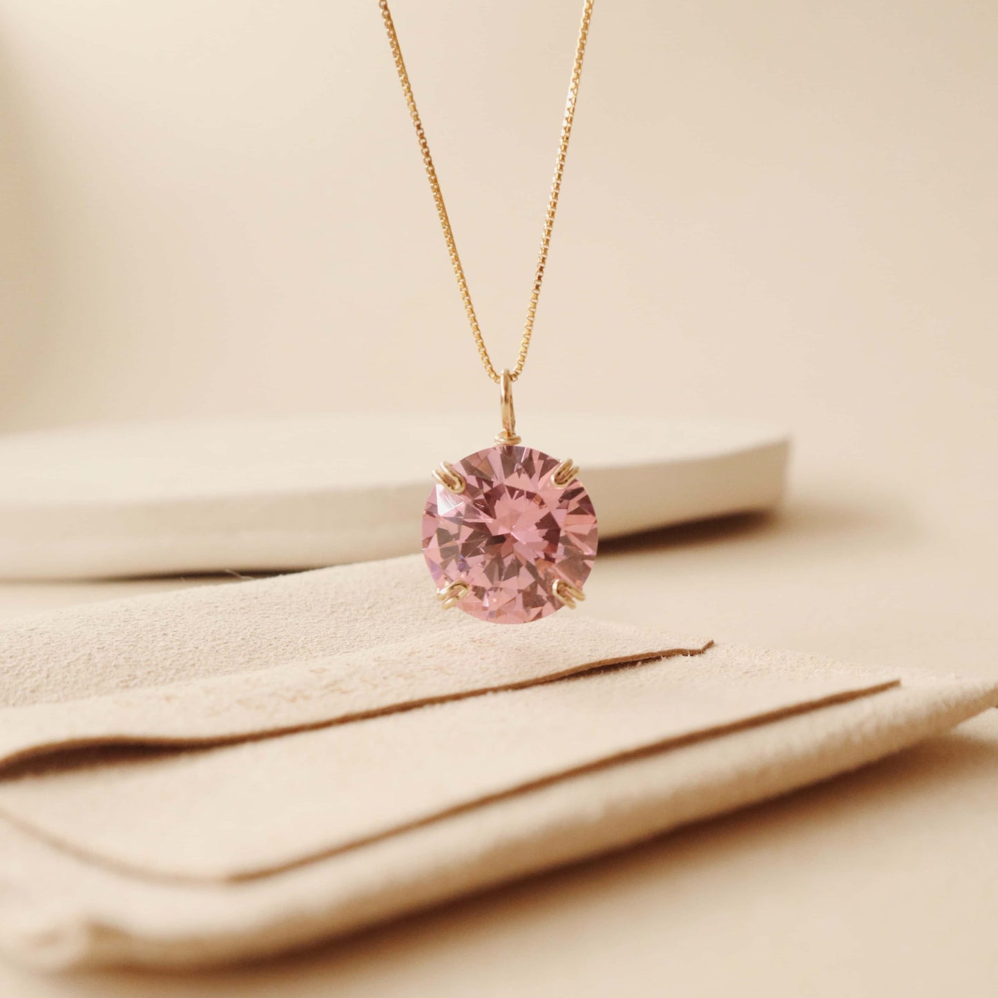 Pink Round Zircon Gemstone Necklace