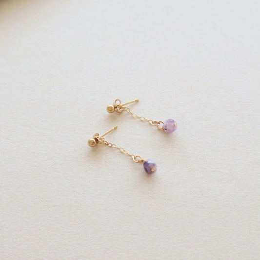 Square Amethyst Gold Ball Earrings