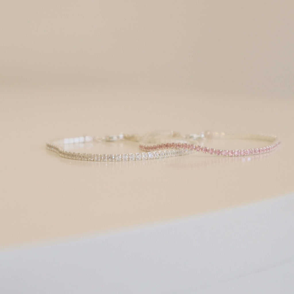 Tennis Bracelet Pink & White Silver Set
