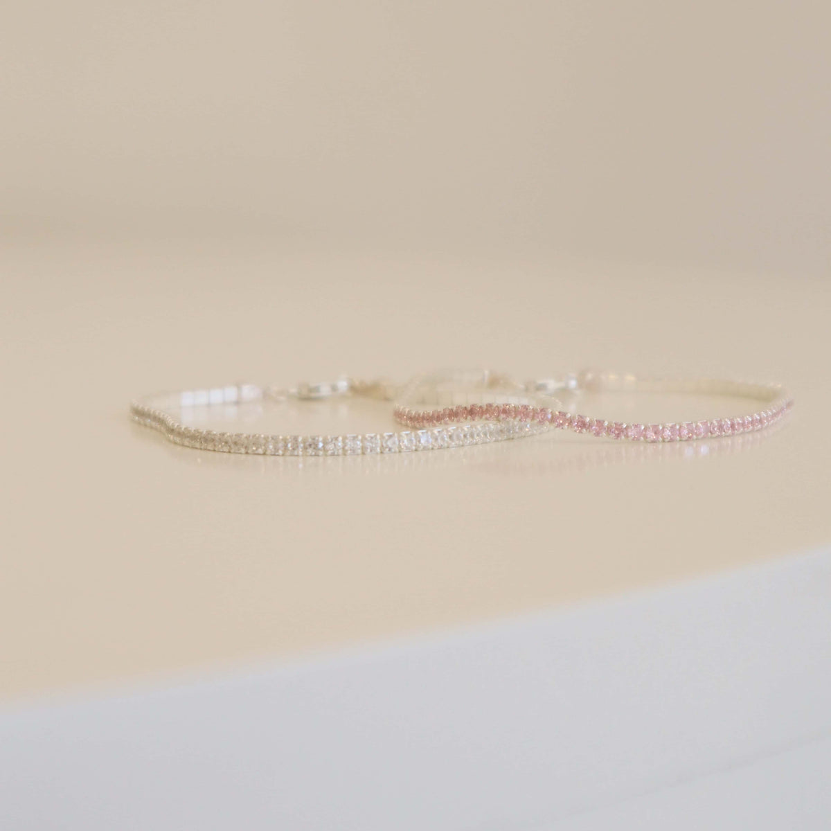 Tennis Bracelet Pink & White Silver Set