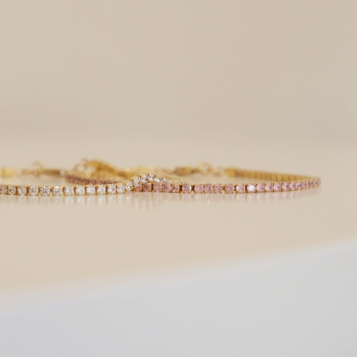 Tennis Bracelet Pink & White Gold Set