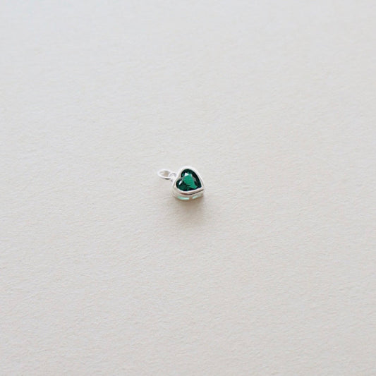 Green Emerald Silver Heart Charm