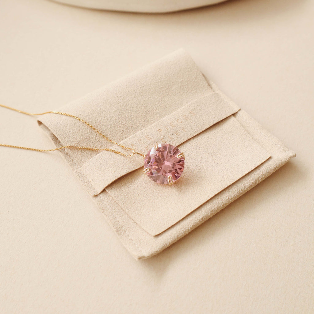 Pink Round Zircon Gemstone Necklace