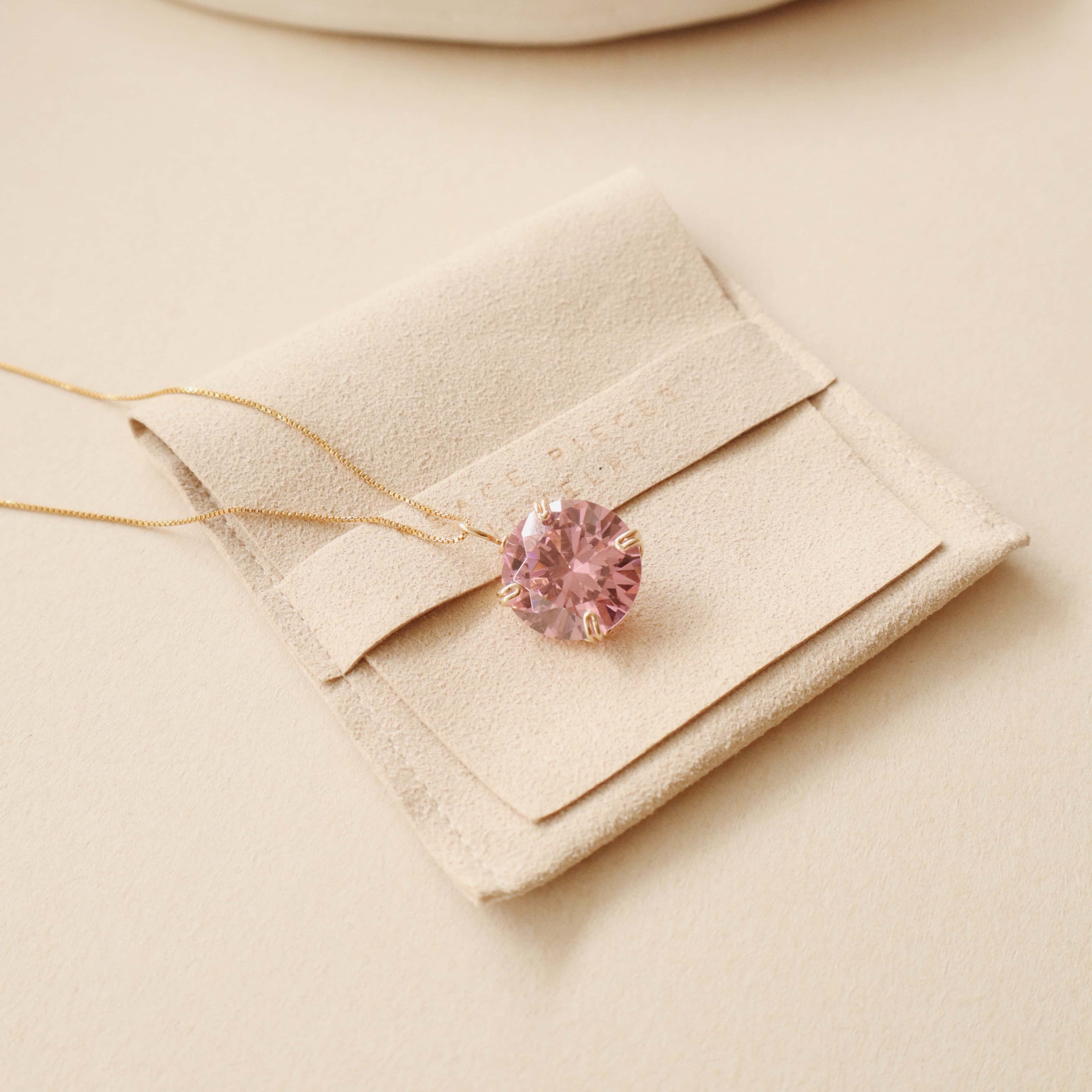 Pink Round Zircon Gemstone Necklace