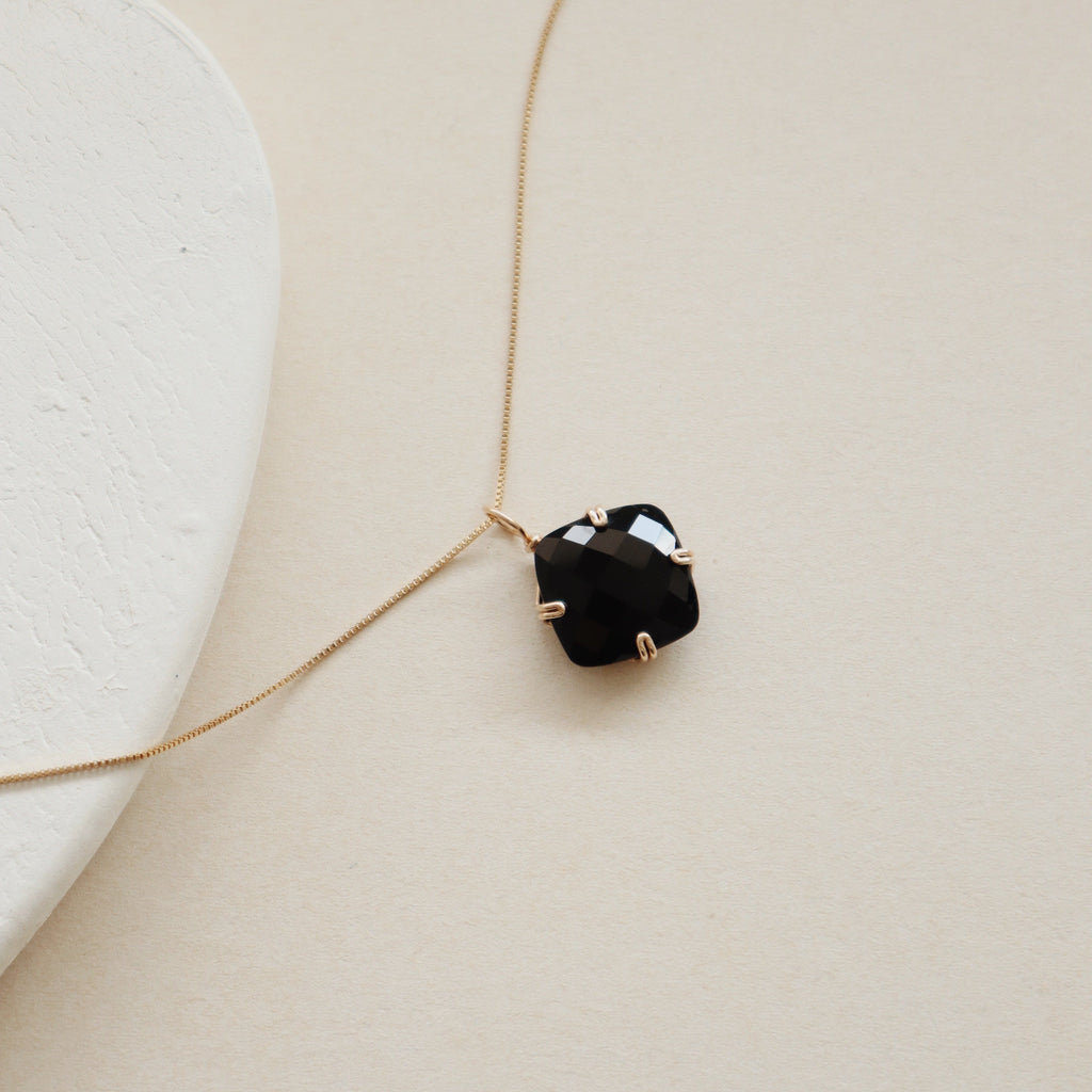 Cushion Black Onyx Gemstone Necklace PeacePiecesJewelry