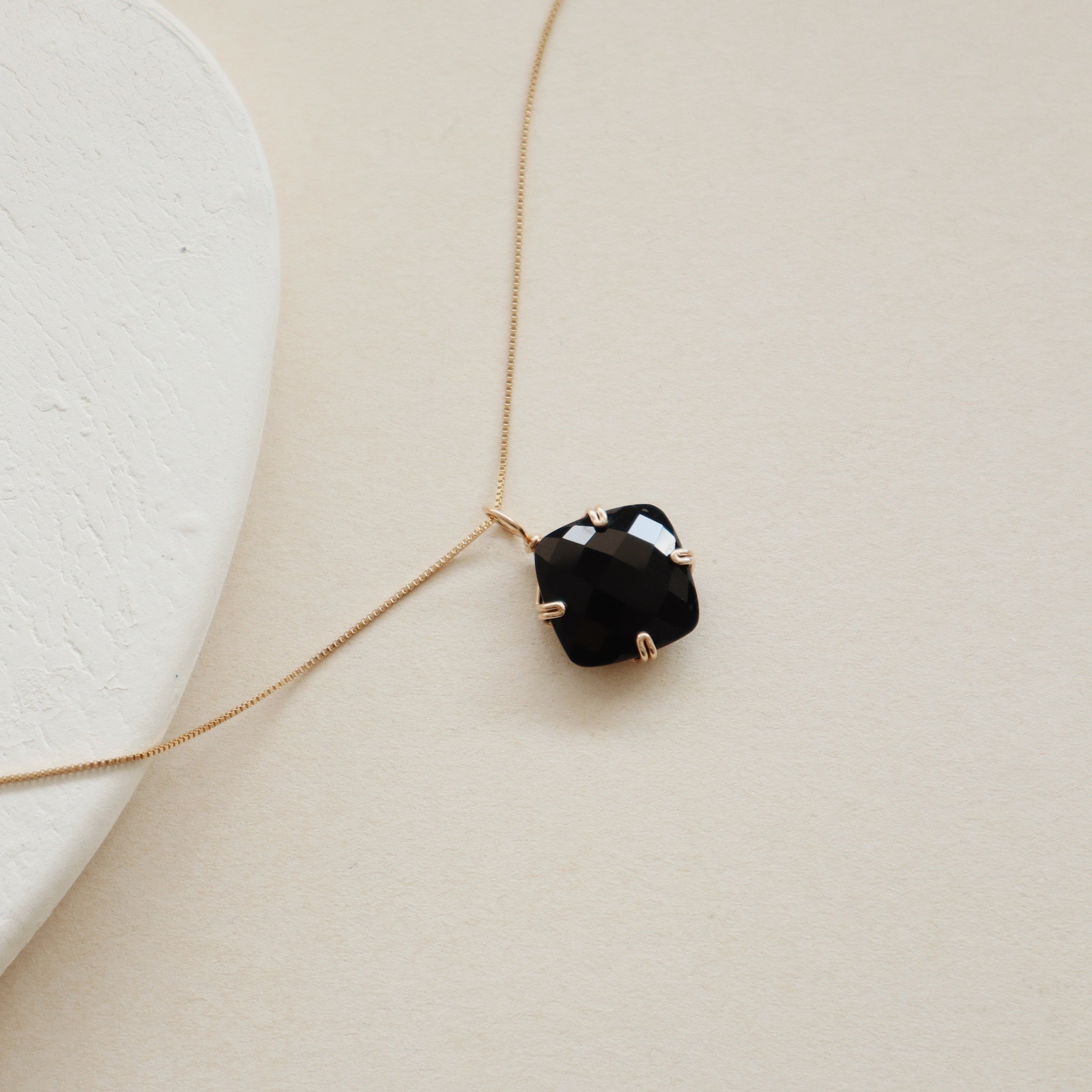 Cushion Black Onyx Gemstone Necklace PeacePiecesJewelry