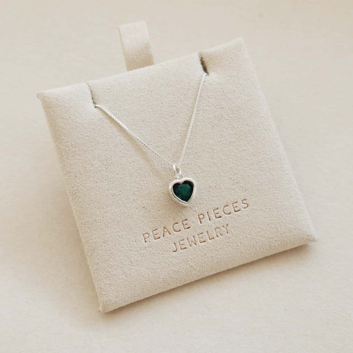 Emerald Large Heart Necklace - PeacePiecesJewelry