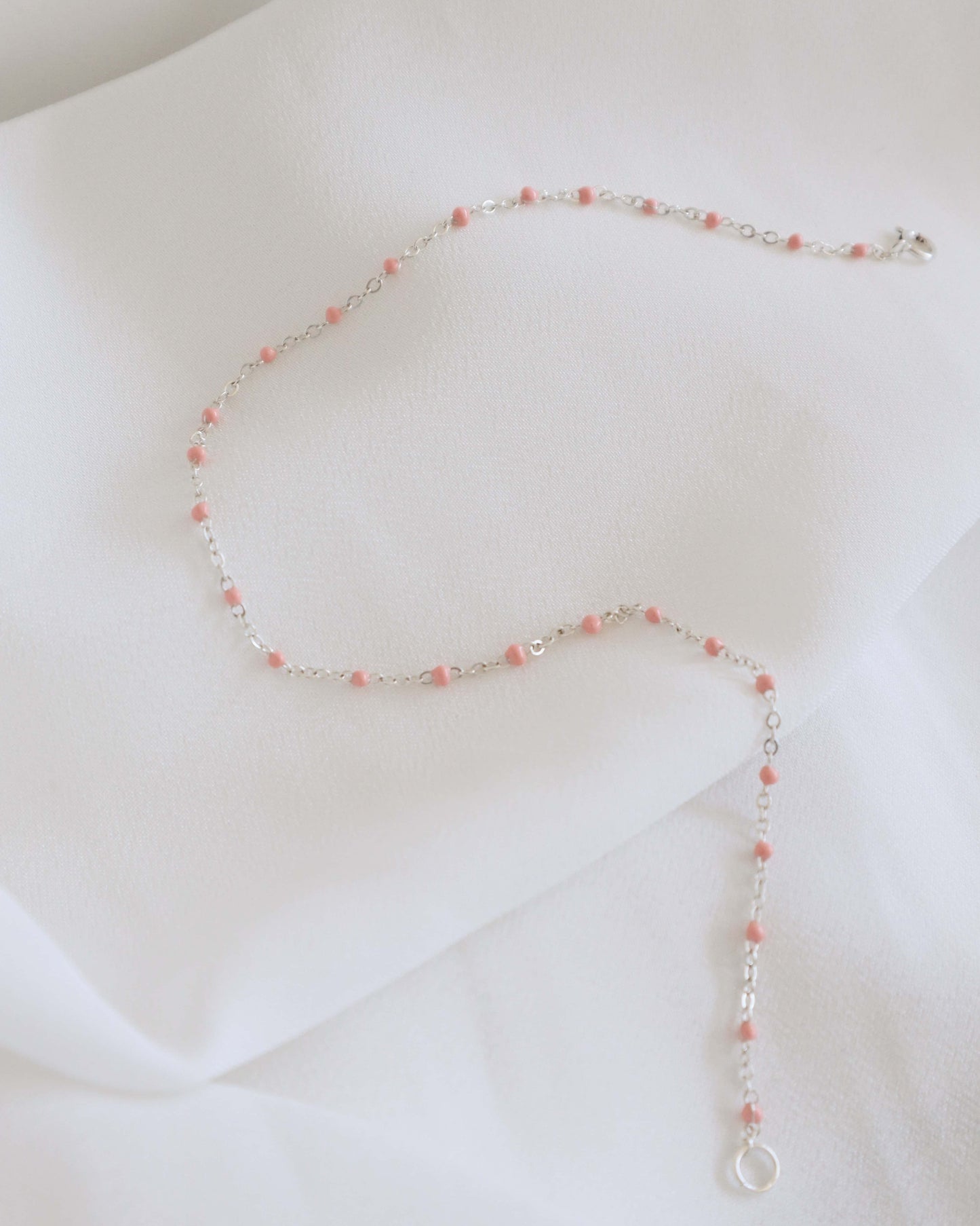 Pink Epoxy Silver Anklet PeacePiecesJewelry