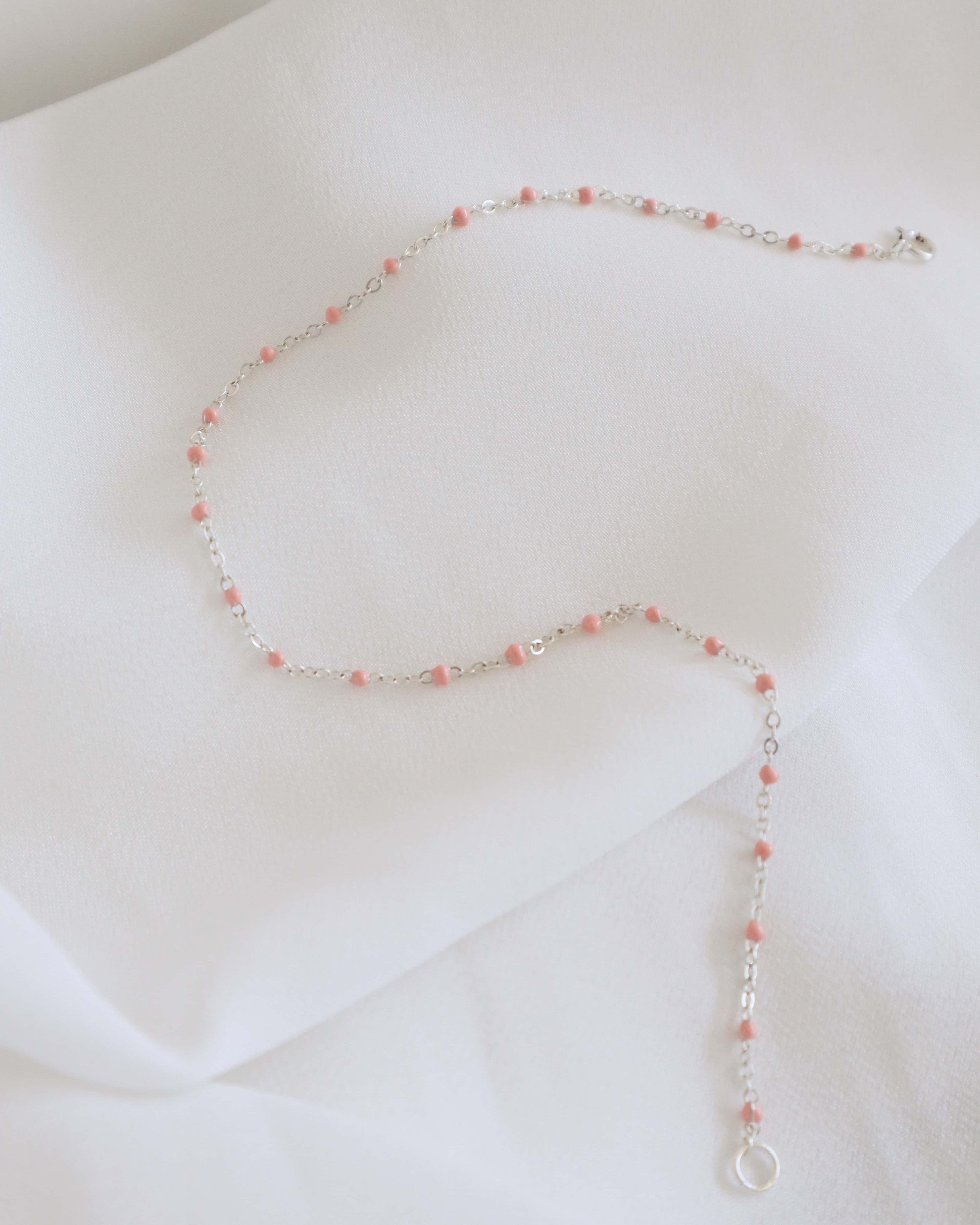 Pink Epoxy Silver Anklet PeacePiecesJewelry