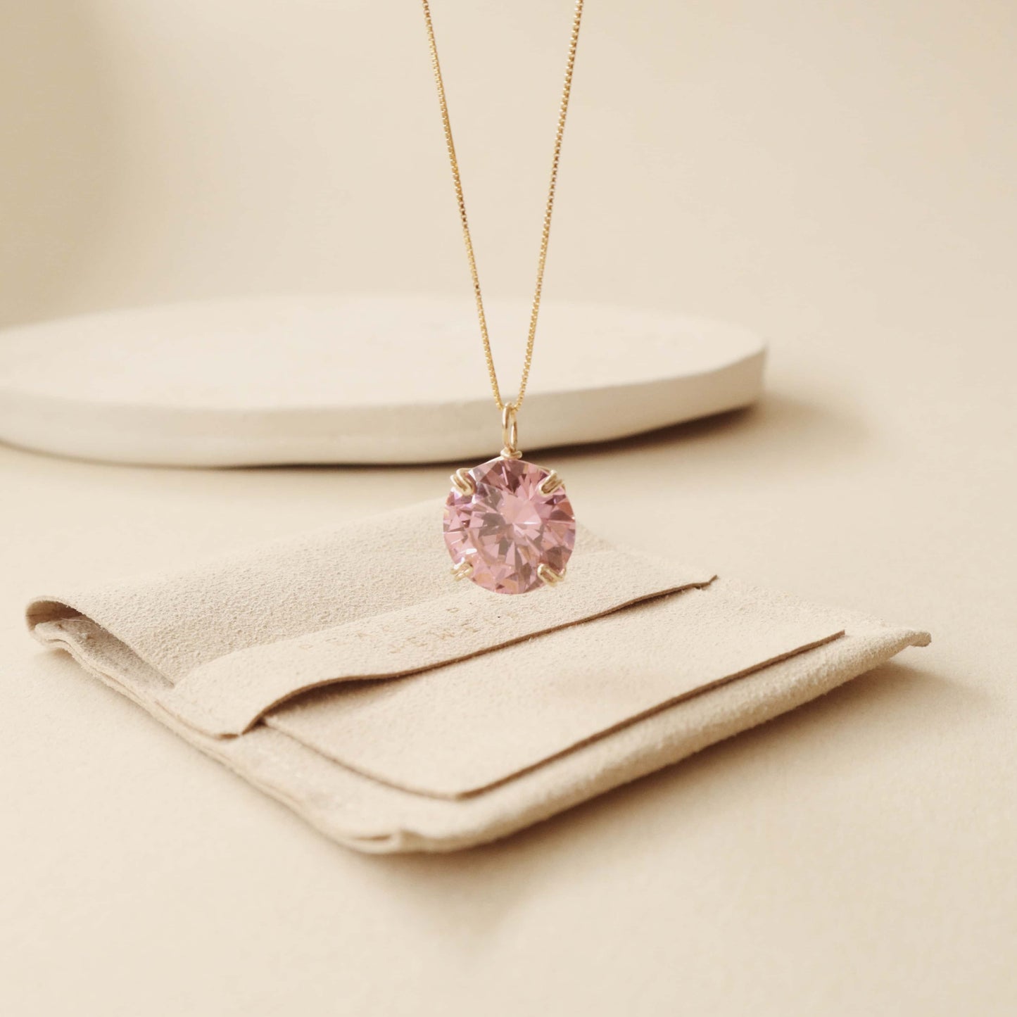 Pink Round Zircon Gemstone Necklace