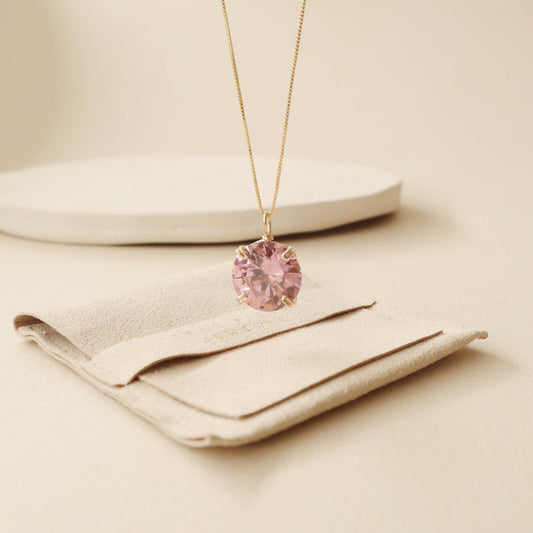 Pink Round Zircon Gemstone Necklace