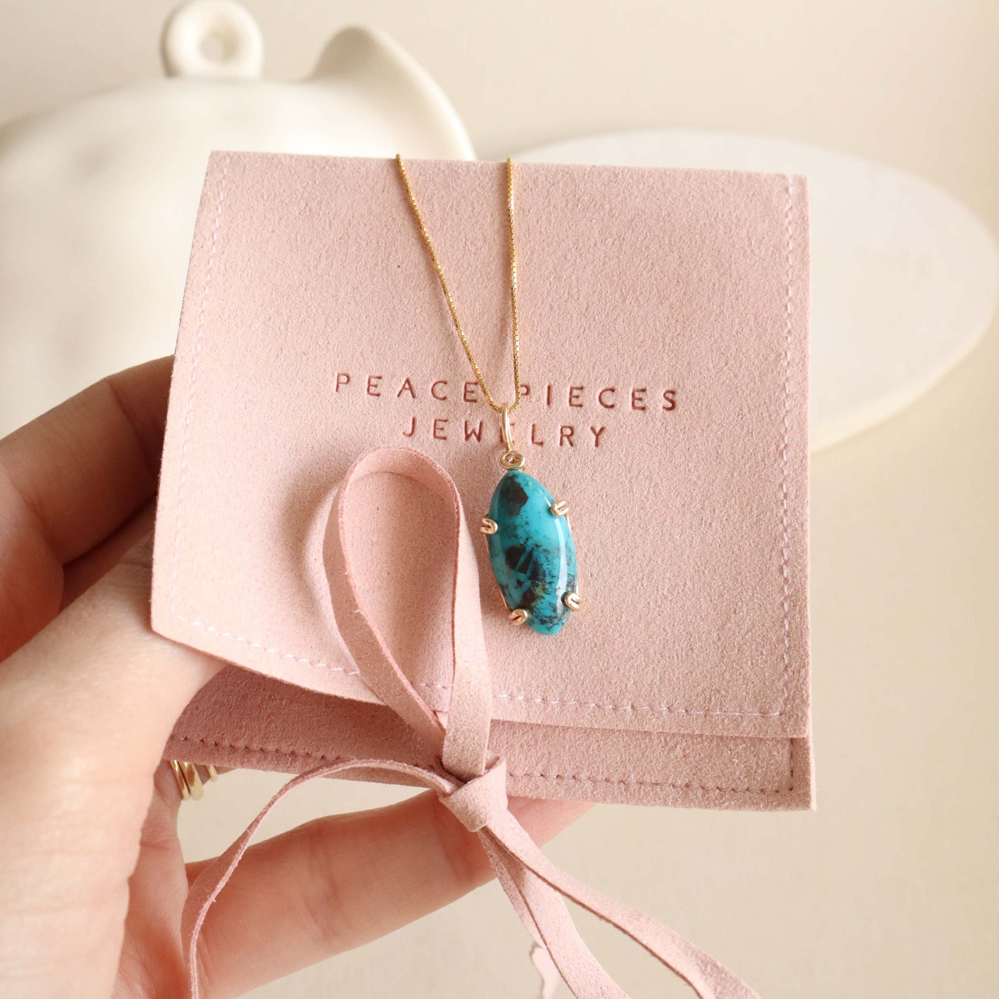 Oval Turquoise Gemstone Necklace PeacePiecesJewelry
