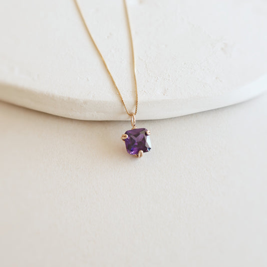 Square Amethyst Gemstone Necklace