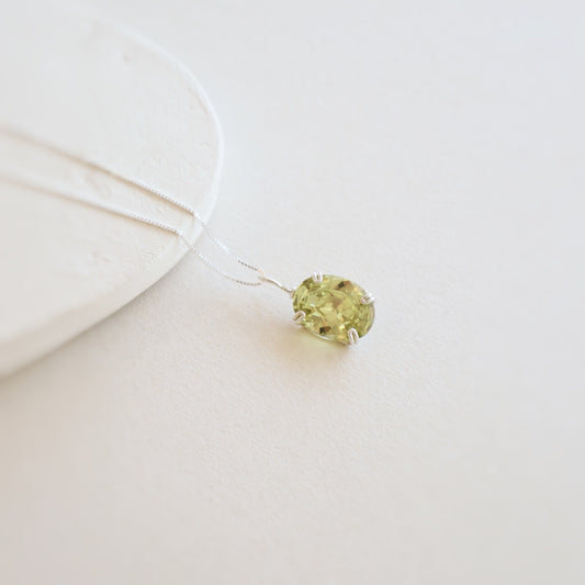 Oval Peridot Gemstone Silver Necklace