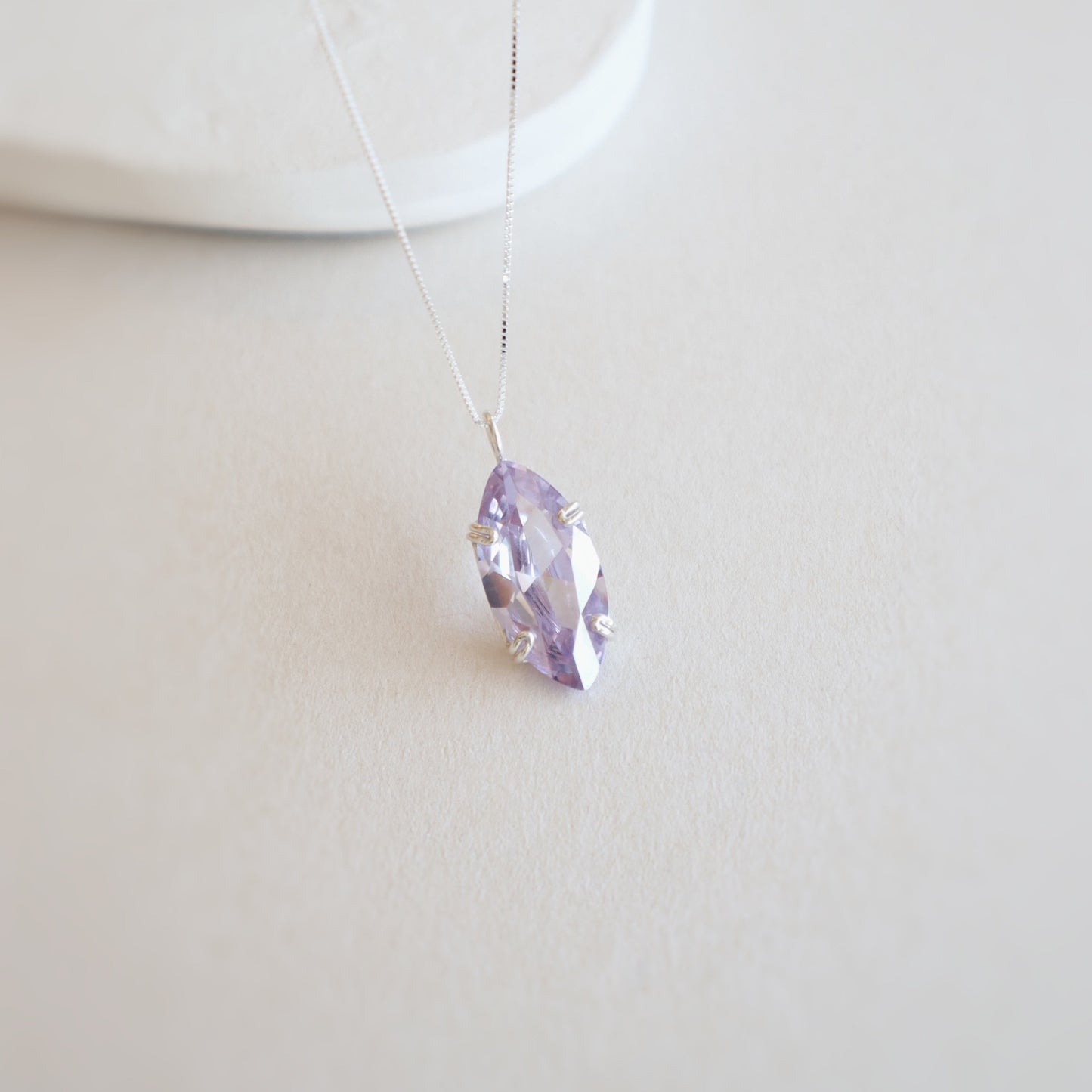 Marquise Amethyst Gemstone Silver Necklace
