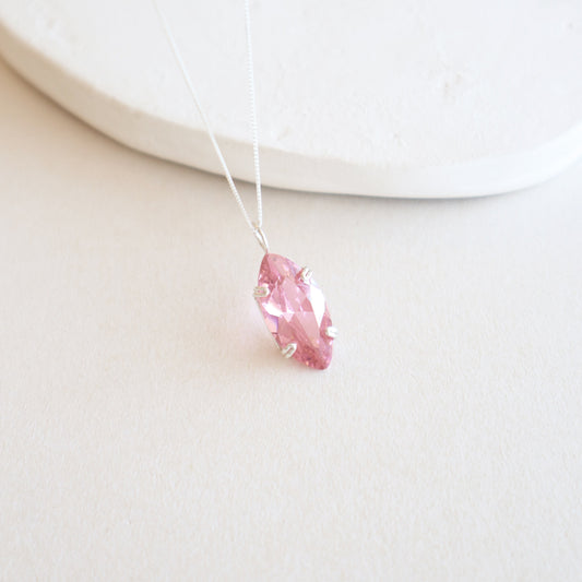Marquise Pink Zircon Gemstone Silver Necklace