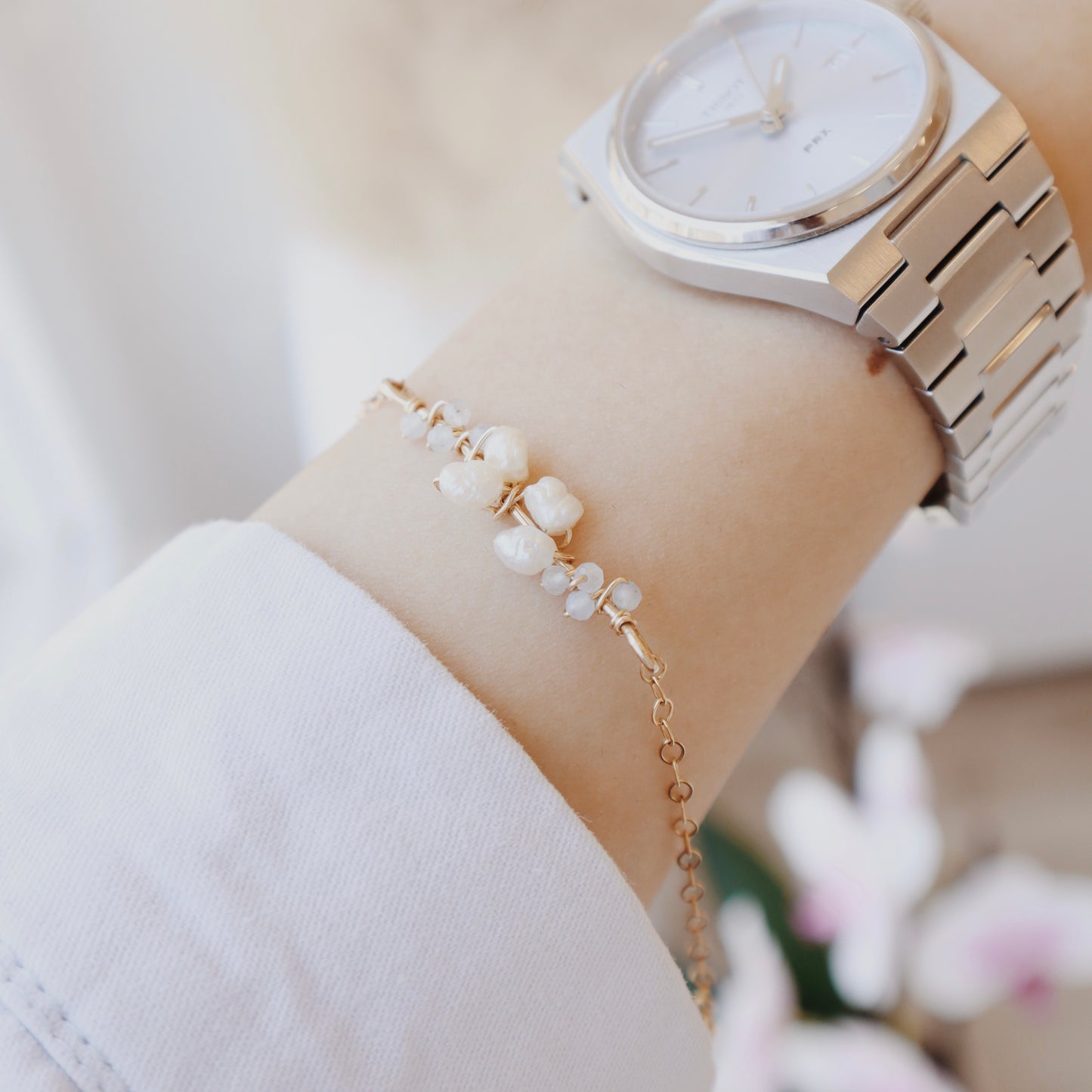 Pearls & Aquamarine Bracelet - PeacePiecesJewelry