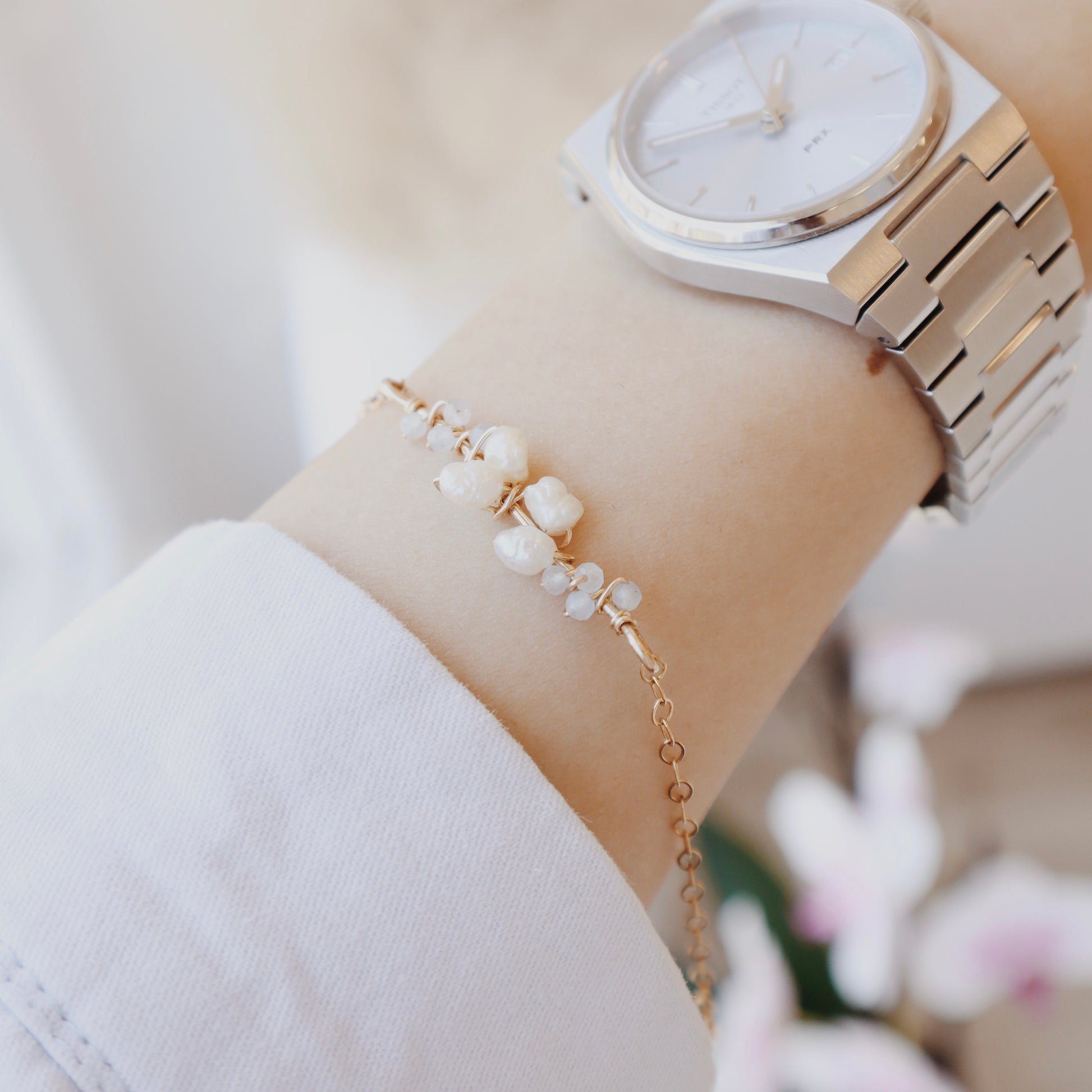 Pearls & Aquamarine Bracelet - PeacePiecesJewelry