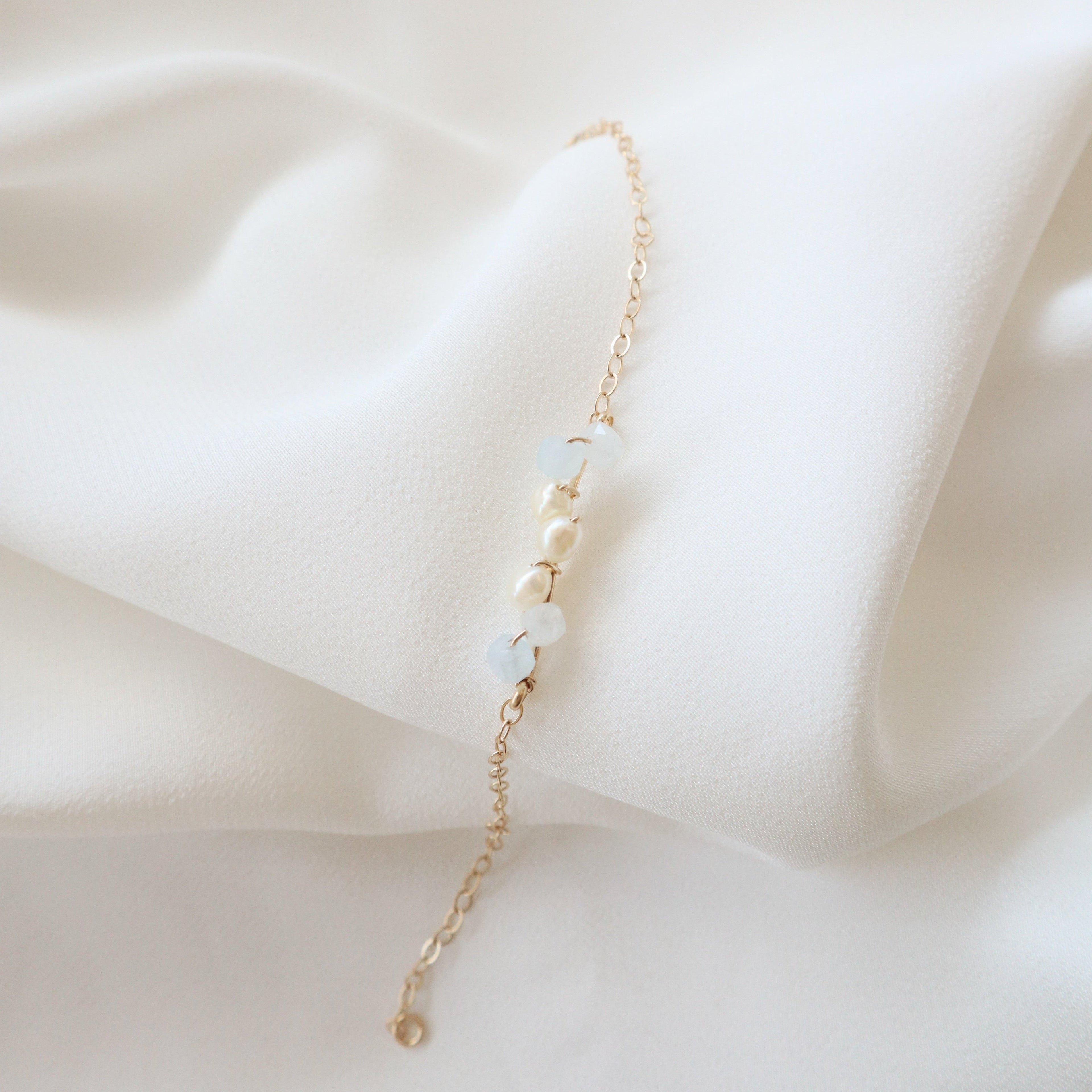 Pearls & Aquamarine Bracelet PeacePiecesJewelry