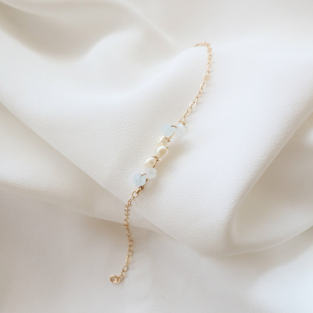 Pearls & Aquamarine Bracelet PeacePiecesJewelry