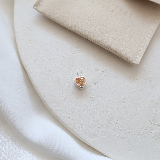 Champagne Topaz Heart Silver Charm - PeacePiecesJewelry