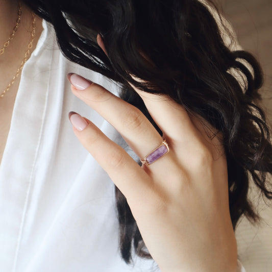 Amethyst Rectangular Ring - PeacePiecesJewelry