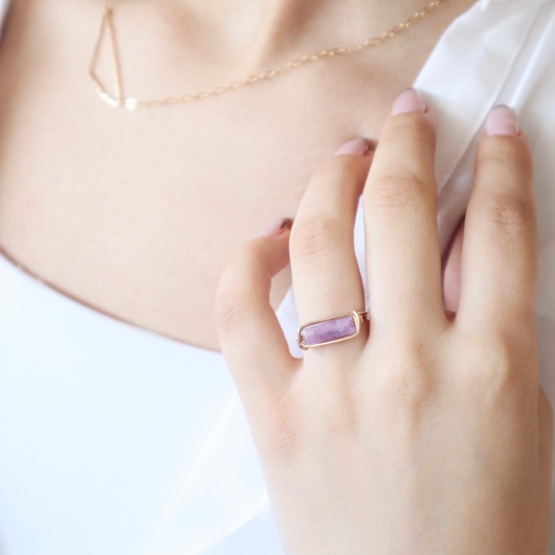 Amethyst Rectangular Ring - PeacePiecesJewelry