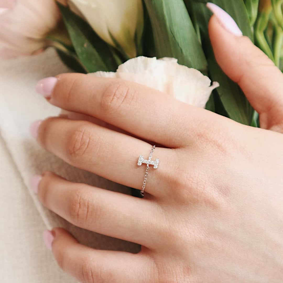 Letter Chain Ring PeacePiecesJewelry