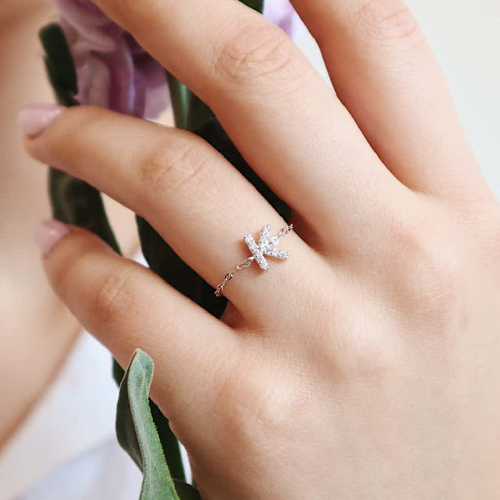 Letter Chain Ring PeacePiecesJewelry