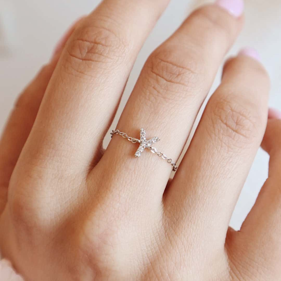 Letter Chain Ring PeacePiecesJewelry