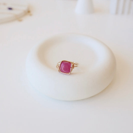 Square Ruby Gold Ring - PeacePiecesJewelry
