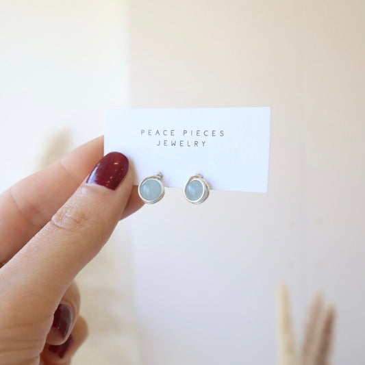 Aquamarine Silver Studs - PeacePiecesJewelry