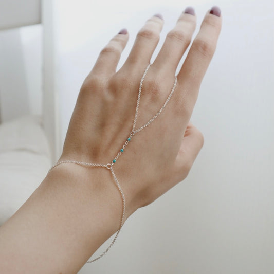 Blue Epoxy Silver Hand Chain - PeacePiecesJewelry