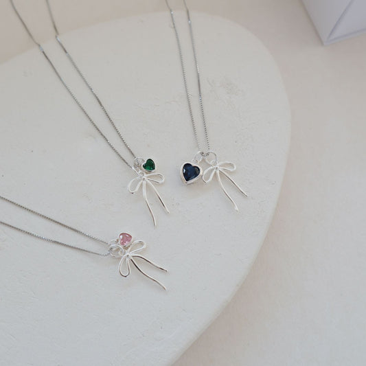 سنسال ببيونة مع قلب Bow & Heart Necklace